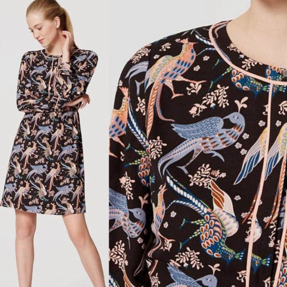 LOFT Bird Print Shirtdress